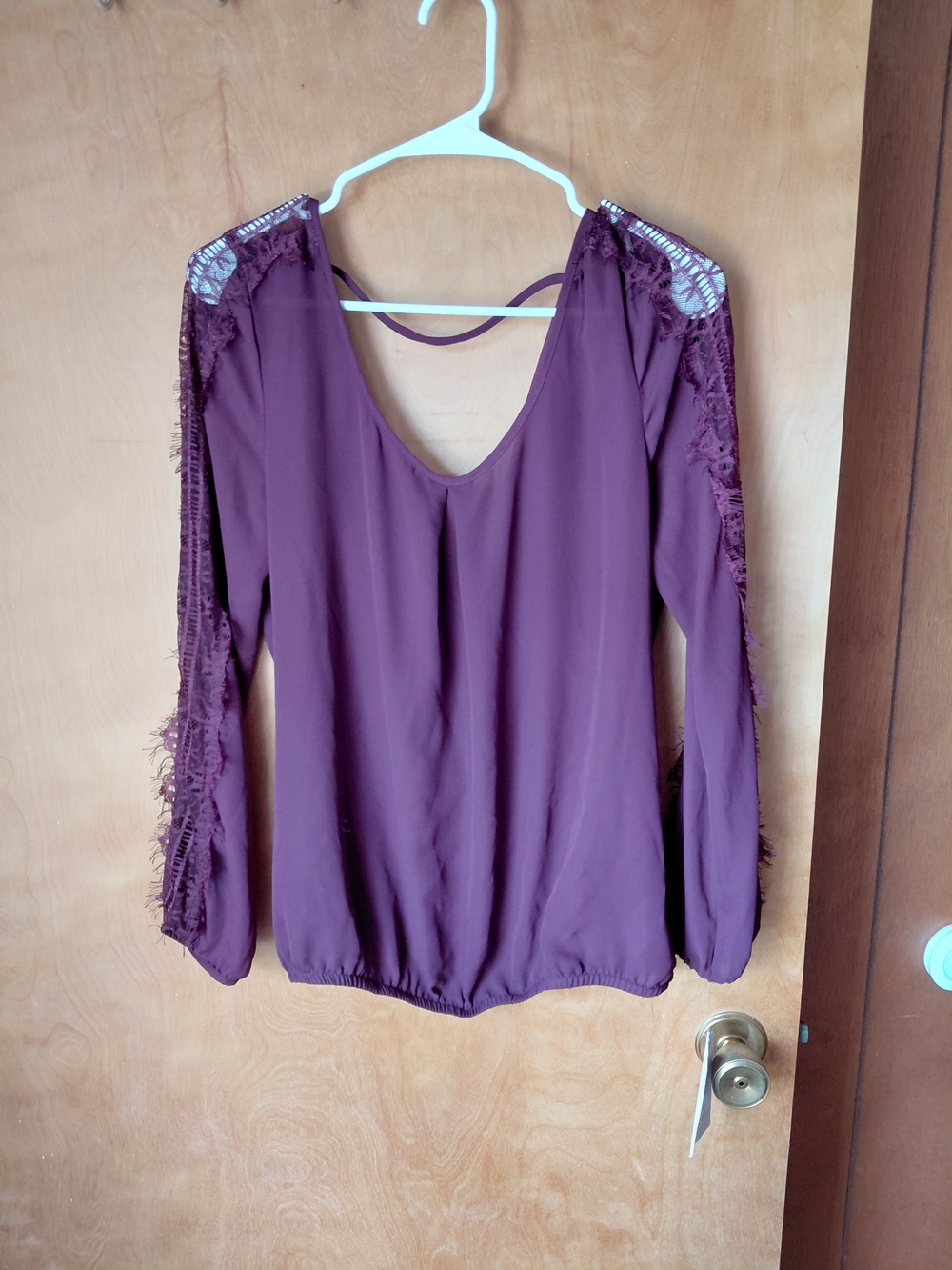 Soulmates Plum Lace-Trim Long Sleeve Blouse Size Small/med